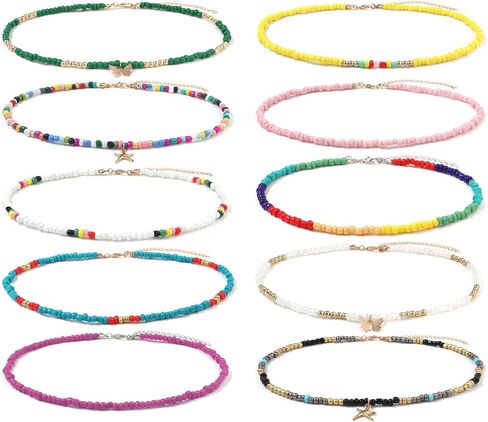 Bohemian Beaded Choker Necklace for Women Adjustable Colorful Rice Bead Necklace Handmade Beach Necklace Boho Beach Summer Ocean Hawaii Jewelry For Women Men in Kuwait