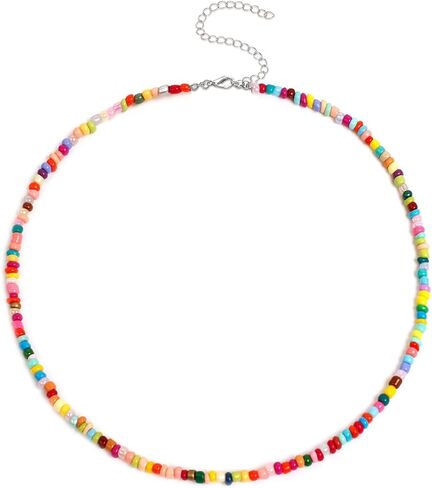 Bohemian Beaded Choker Necklace for Women Adjustable Colorful Rice Bead Necklace Handmade Beach Necklace Boho Beach Summer Ocean Hawaii Jewelry For Women Men in Saudi Arabia