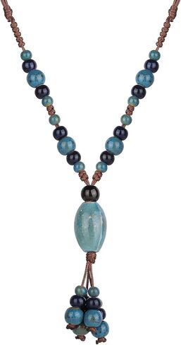 DS Boho Beaded Necklace for Women–Colorful Ceramic & African Tribal Beads, Adjustable Long Chunky Bohemian Jewelry with Gift Box Packaging,Hippie Witchy Vintage Handmade Fashion Statement Necklace in Kuwait