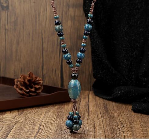 DS Boho Beaded Necklace for Women–Colorful Ceramic & African Tribal Beads, Adjustable Long Chunky Bohemian Jewelry with Gift Box Packaging,Hippie Witchy Vintage Handmade Fashion Statement Necklace in Kuwait