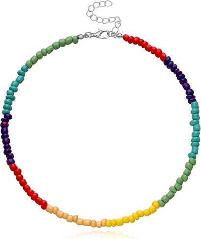 Bohemian Beaded Choker Necklace for Women Adjustable Colorful Rice Bead Necklace Handmade Beach Necklace Boho Beach Summer Ocean Hawaii Jewelry For Women Men in Saudi Arabia