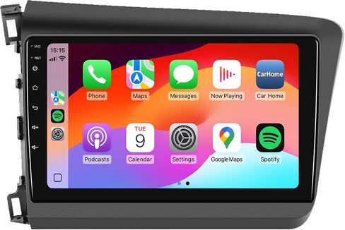 ستيريو راديو السيارة أندرويد لهوندا سيفيك 2012 2013 2014 2015، CarPlay اللاسلكي Android Auto، poofo Android Car Stereo مع شاشة لمس 9 بوصات بلوتوث GPS واي فاي HiFi Audio USB SWC كاميرا احتياطية in Kuwait