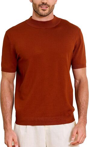 Kallspin Men's Short Sleeve Mock Neck Sweater Lightweight Soft Knit Pullover Casual Slim Fit Summer Top in Saudi Arabia