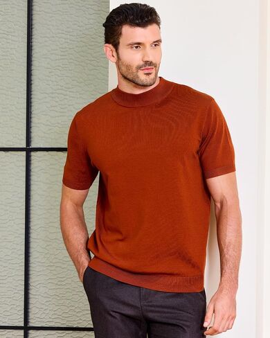 Kallspin Men's Short Sleeve Mock Neck Sweater Lightweight Soft Knit Pullover Casual Slim Fit Summer Top in Saudi Arabia