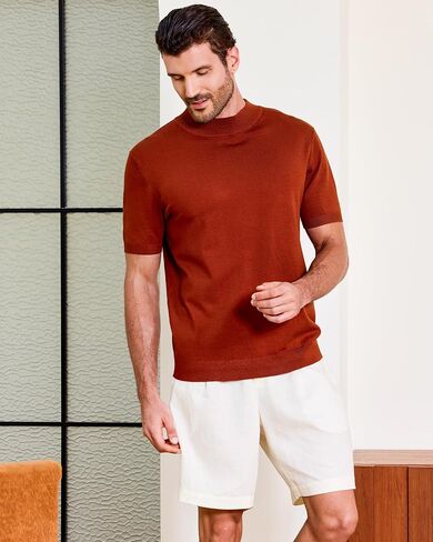 Kallspin Men's Short Sleeve Mock Neck Sweater Lightweight Soft Knit Pullover Casual Slim Fit Summer Top in Saudi Arabia