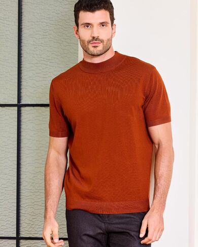 Kallspin Men's Short Sleeve Mock Neck Sweater Lightweight Soft Knit Pullover Casual Slim Fit Summer Top in Saudi Arabia