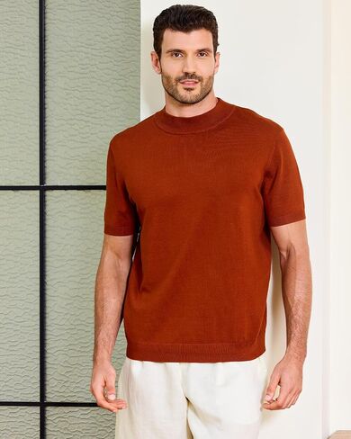 Kallspin Men's Short Sleeve Mock Neck Sweater Lightweight Soft Knit Pullover Casual Slim Fit Summer Top in Saudi Arabia