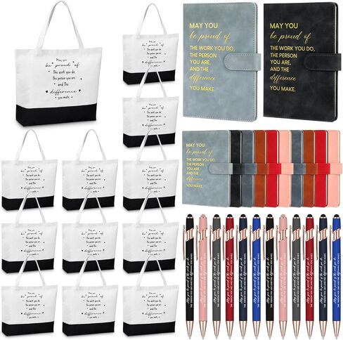 Paterr 12 Sets Thank You Appreciation Gifts Leather Notebooks Canvas Tote Bags Ballpoint Pens for Employee (Chic Colors) in Kuwait