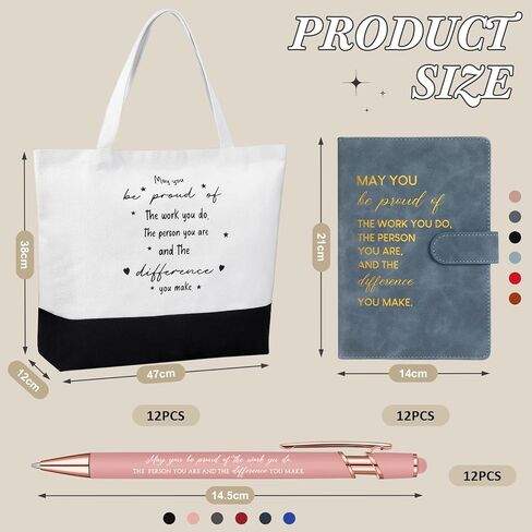 Paterr 12 Sets Thank You Appreciation Gifts Leather Notebooks Canvas Tote Bags Ballpoint Pens for Employee (Chic Colors) in Kuwait