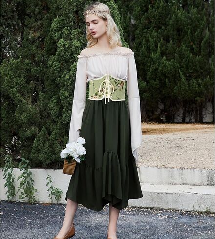 American Trends Corset Belt for Women Renaissance Corset Lace Up Zipper Floral Medieval Ren Faire Accessories in Kuwait