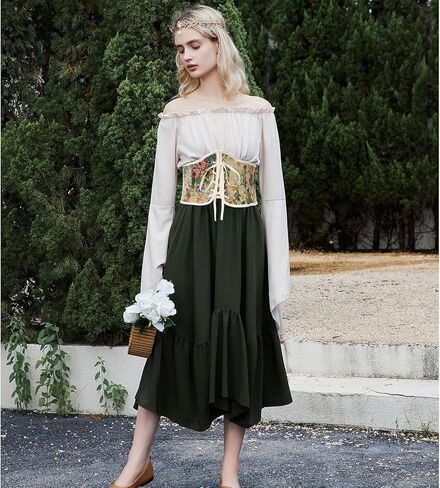 American Trends Corset Belt for Women Renaissance Corset Lace Up Zipper Floral Medieval Ren Faire Accessories in Kuwait