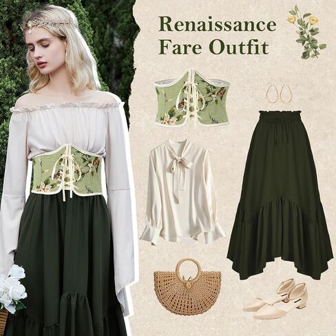 American Trends Corset Belt for Women Renaissance Corset Lace Up Zipper Floral Medieval Ren Faire Accessories in Kuwait