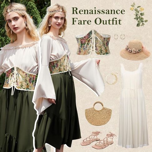 American Trends Corset Belt for Women Renaissance Corset Lace Up Zipper Floral Medieval Ren Faire Accessories in Kuwait