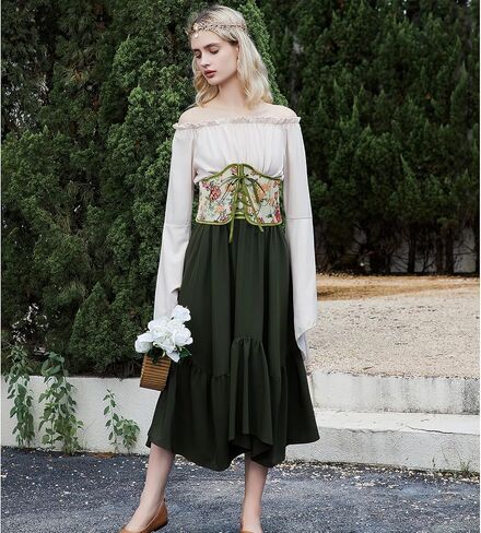 American Trends Corset Belt for Women Renaissance Corset Lace Up Zipper Floral Medieval Ren Faire Accessories in Kuwait