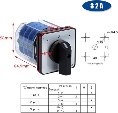 LW26-32/3 مفتاح CAM ROTARY DOTARY مع غطاء بلاستيكي 660V 32A 3 أعمدة على محرك التحكم LW28 YMW26 (MAN OFF AUTO) in Kuwait