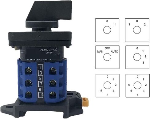 Rail Mounted Cam Switch 2/3/4/6/7 Position 20A 660V 3 Poles Rotary Changeover switches LW26-20 LW28-20 YMW26-20/3(AUTO-Off-Man) in Saudi Arabia