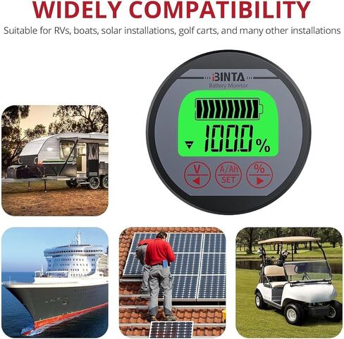 مقياس الفولتميتر من BINTA، مقياس الجهد الحالي، شاشة البطارية 8-120 فولت 0-500 أمبير، إضاءة خلفية مقاومة للماء للسيارات، محرك السيارة، القافلة RV، عربة الجولف، القارب إلخ in Kuwait