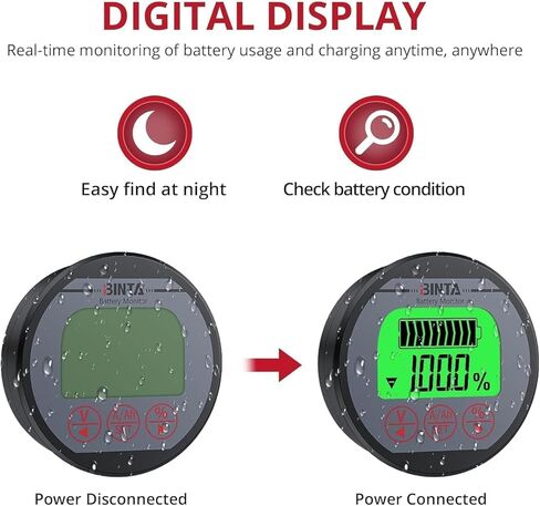 مقياس الفولتميتر من BINTA، مقياس الجهد الحالي، شاشة البطارية 8-120 فولت 0-500 أمبير، إضاءة خلفية مقاومة للماء للسيارات، محرك السيارة، القافلة RV، عربة الجولف، القارب إلخ in Kuwait