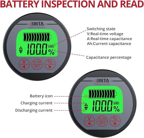 مقياس الفولتميتر من BINTA، مقياس الجهد الحالي، شاشة البطارية 8-120 فولت 0-500 أمبير، إضاءة خلفية مقاومة للماء للسيارات، محرك السيارة، القافلة RV، عربة الجولف، القارب إلخ in Kuwait