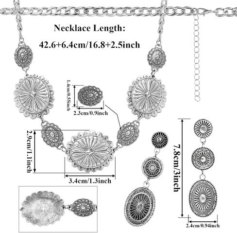2 Pcs Concho Western Necklace Earrings Jewelry Set for Women Vintage Cowgirl Dangle Earrings Boho Choker Necklaces Western Country Concert Outfits for Women Concho Jewelry Gift in Saudi Arabia