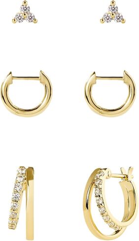 Ana Luisa Small Gold Earring Set - 14K Gold Plated With Cubic Zirconia Earrings - Hypoallergenic, Water-Resistant, Tarnish-Free Jewelry - Dainty Huggie Hoops & Stud Earrings for Women - 3 pairs in Saudi Arabia