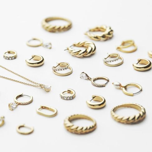 Ana Luisa Small Gold Earring Set - 14K Gold Plated With Cubic Zirconia Earrings - Hypoallergenic, Water-Resistant, Tarnish-Free Jewelry - Dainty Huggie Hoops & Stud Earrings for Women - 3 pairs in Saudi Arabia