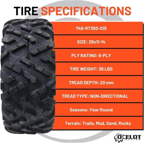 Ocelot RT350 Atlas All-Terrain ATV/UTV Tire, 6 Ply – All-Terrain Off-Road Tire, Size 29x11-14, Fits 29x11x14 for Maximum Traction & Durability in Saudi Arabia
