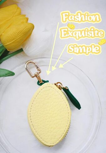 Lemon Shaped Coin Purse Adorable Keychain Leather Mini Zipper Wallet, Cute Fashion Charms Accessories Gift for Girls Women in Saudi Arabia