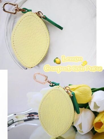 Lemon Shaped Coin Purse Adorable Keychain Leather Mini Zipper Wallet, Cute Fashion Charms Accessories Gift for Girls Women in Saudi Arabia