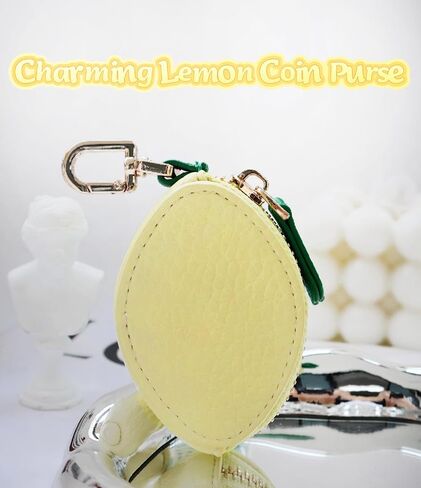 Lemon Shaped Coin Purse Adorable Keychain Leather Mini Zipper Wallet, Cute Fashion Charms Accessories Gift for Girls Women in Saudi Arabia