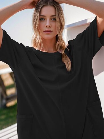 NTSWZYS Rompers for Women Casual Oversized Athletic Jumpsuits Short Sleeve Workout Overalls Hot Shot Tee Romper with Pockets in Kuwait