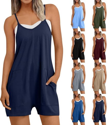 JiXiang Casual Rompers for Women 2025 Summer Dressy Spaghetti Strap Jumpsuits Shorts Casual Loose Beach Vacation Overalls in Saudi Arabia