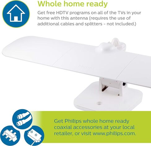 هوائي التلفزيون المحمول من Philips Wing، حامل علوي داخلي وخارجي، مثالي للخياطة والتخييم، هوائي طويل المدى، تصميم مضغوط، متوافق مع التلفزيون الذكي الرقمي، 4K 1080P VHF UHF، أبيض، SDV8412C/07 in Saudi Arabia