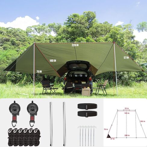 Portable Car Awning for SUV, Vehicle Awning for Camping Van Truck, Needn't Roof Rack Hardwares Waterproof UV50+ in Kuwait