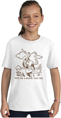 Brisco Brands Cowboy Here for A Bucking Good Time Crewneck T Shirts Boy Girl in Saudi Arabia