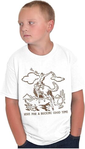Brisco Brands Cowboy Here for A Bucking Good Time Crewneck T Shirts Boy Girl in Saudi Arabia