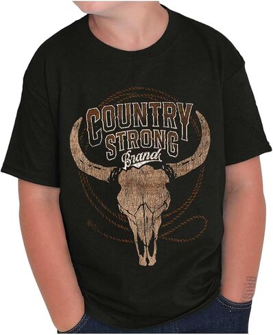 Brisco Brands Country Strong Bull Skull Lasso Crewneck T Shirts Boy Girl in Saudi Arabia