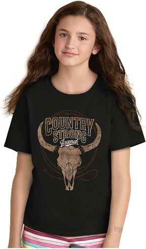 Brisco Brands Country Strong Bull Skull Lasso Crewneck T Shirts Boy Girl in Saudi Arabia