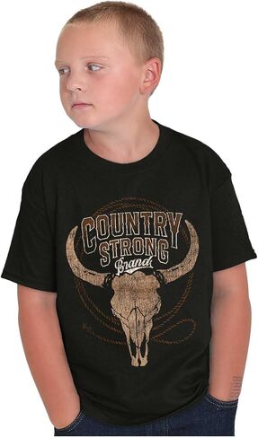 Brisco Brands Country Strong Bull Skull Lasso Crewneck T Shirts Boy Girl in Saudi Arabia