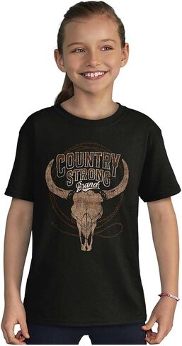 Brisco Brands Country Strong Bull Skull Lasso Crewneck T Shirts Boy Girl in Saudi Arabia