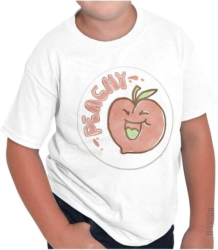 Vintage Peachy Fruit Pun Sticker Crewneck T Shirts Boy Girl in Saudi Arabia