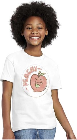 Vintage Peachy Fruit Pun Sticker Crewneck T Shirts Boy Girl in Saudi Arabia