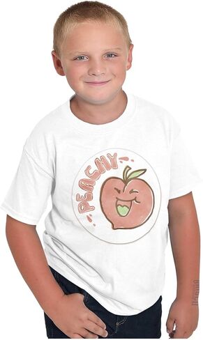 Vintage Peachy Fruit Pun Sticker Crewneck T Shirts Boy Girl in Saudi Arabia