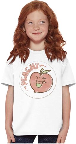 Vintage Peachy Fruit Pun Sticker Crewneck T Shirts Boy Girl in Saudi Arabia