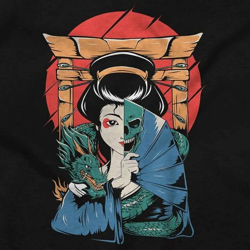 التقليدية Geisha Skull Fan Dragon Crewneck T Shirts Boy Girl in Saudi Arabia