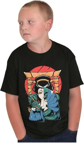 التقليدية Geisha Skull Fan Dragon Crewneck T Shirts Boy Girl in Saudi Arabia