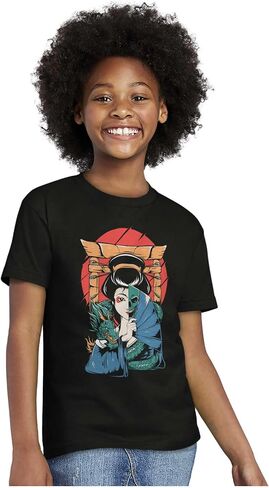 التقليدية Geisha Skull Fan Dragon Crewneck T Shirts Boy Girl in Saudi Arabia