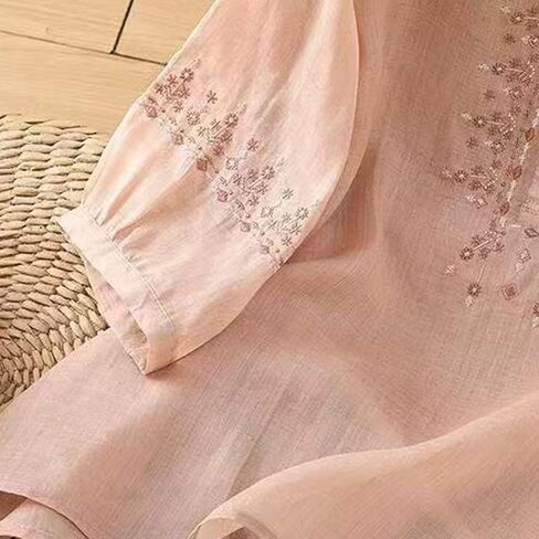Capri Sets Women 2 Piece Outfits Summer Fall Casual 3/4 Sleeve Embroidered Tops Capri Pant Cotton Linen Lounge Set in Saudi Arabia
