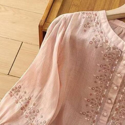 Capri Sets Women 2 Piece Outfits Summer Fall Casual 3/4 Sleeve Embroidered Tops Capri Pant Cotton Linen Lounge Set in Saudi Arabia