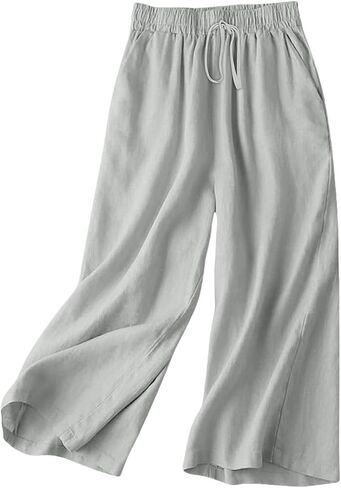 Capri Sets Women 2 Piece Outfits Summer Fall Casual 3/4 Sleeve Embroidered Tops Capri Pant Cotton Linen Lounge Set in Saudi Arabia